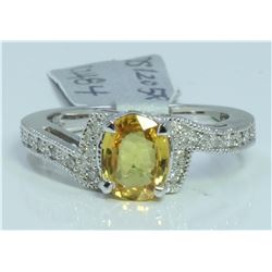 14K WHITE GOLD RING 4.44 GRAM  DIAMOND 0.15CT YELLOW SAPPHIRE 1.79CT
