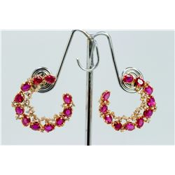 14K ROSE GOLD EARRING 7.18GRAM  DIAMOND 0.50CT RUBY 7.31CT