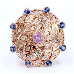 Pink Sapphire 0.79 ct & Blue Sapphire 0.98 ct Diamond 0.47 ct Ring 14Kt Rose Gold