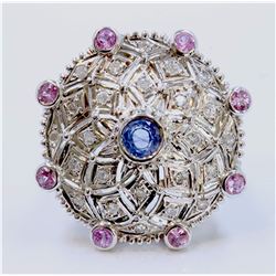 Blue Sapphire 0.48 ct & Pink Sapphire 0.79 ct Diamond 0.49 ct Ring 14Kt White Gold