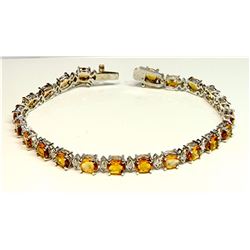 ORANGE TOURMALINE 9.32CT / DIAMOND 0.49CT / 14K WHITE GOLD BRACELET 8.85GRAM