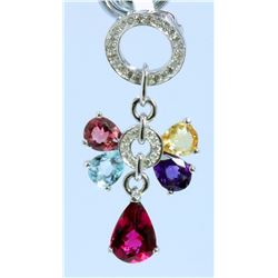 14K WHITE GOLD PENDANT 4.00GRAM  DIAMOND 0.21CT YELLOW SAPPHIRE 0.55CT PINK TOURMALINE 0.52CT RUBELL