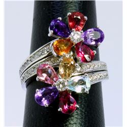 14K WHITE GOLD RING 8.90 GRAM  DIAMOND 0.64CT PINK TOPAZ 2.00 CT PINK TOURMALINE 0.33CT AMETHYST 3.0