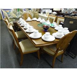 Wood Single Base Dining Table w/Inlaid Checkerboard Pattern