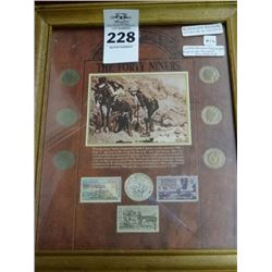 A Picture Frame With A V-Nickel Collection, Stamps & Genuine Silver Granules