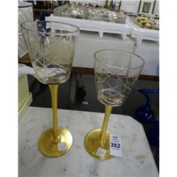 Etched Stem Glass Candle Stands (2)