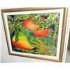 Image 1 : Framed Watercolor on Silk "Hanging Fruit" by Elizabeth Mitchell