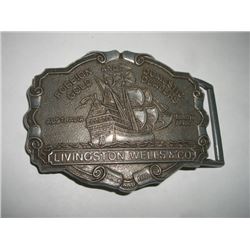 VINTAGE BELT BUCKLE STAMPED *FOREIGN GOLD AND DOMESTIC DEALERS-LIVINGSTON WELLS & CO AUSTRALIA/SOUTH