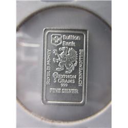 .999 Fine Silver Swiss Bullion Bank bar - 5 grams