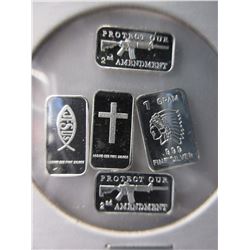 5 x .999 Silver bars - Various motifs