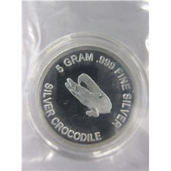 .999 Fine Silver "Crocodile"  Rounds - 5 Grams Each