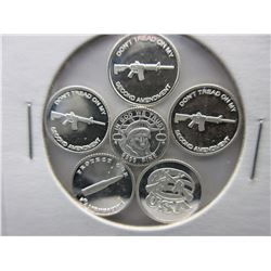 6 Assorted .999 Silver 1 gram rounds.