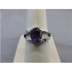 1.75 CT Oval Amethyst Ring set with 2 Diamonds