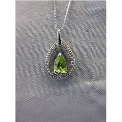 .70 CT Peridot Necklace set with 3 Diamonds