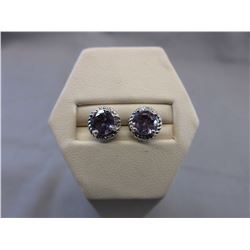 New Sterling Silver,  Amethyst & Diamond Earrings