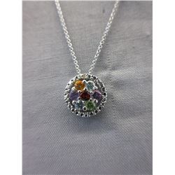 Multi-Gemstone & Diamond Circle Design Necklace