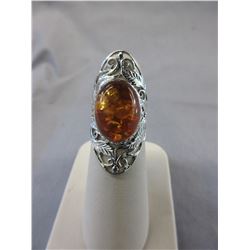 .925 Silver - Orange Baltic Amber Wrap Ring