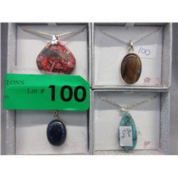 4 Sterling Silver Necklaces set with Gemstones