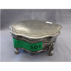 Metal Etched Rose Jewelry Box & Contents