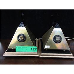 2 Vintage Brass & Glass pyramid night lights