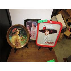 3 Coca-Cola tin trays