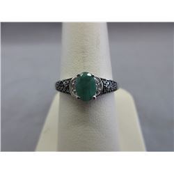 Emerald & Black & White Diamond Ladies Ring