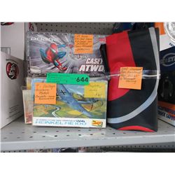 4 Vintage Airplane models, car model & flag