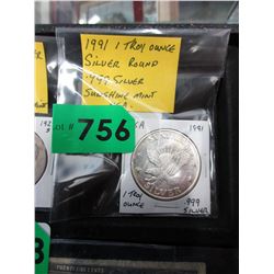 1991 - 1 Troy Ounce Silver Round