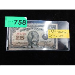 1923 Canadian .25 cent note