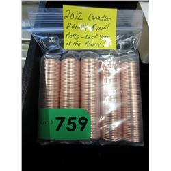 2012 Canadian pennies - 5 Rolls