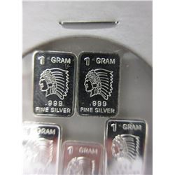 5 x .999 Fine Silver "Native Indian Head" art bars