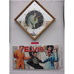 Mirrored Elvis clock & cardboard sign