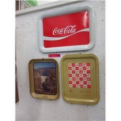 3 Coca-Cola tin trays