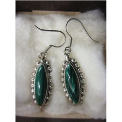 Silver & Malachite shepard hook earrings