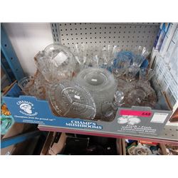 Large box of vintage pattern clear glass ware