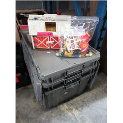 3 Used flip top totes & 2 Fisher-Price toys