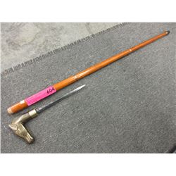 Sword cane with brass horse head handles