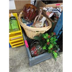 Rolling wood planter box & decorative objects
