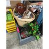 Image 1 : Rolling wood planter box & decorative objects