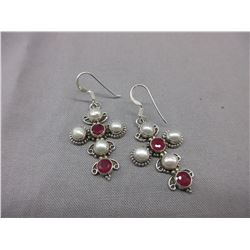 New - Ruby & Pearl Earrings - French hook