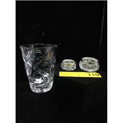 Cut crystal glass vase & salt cellars