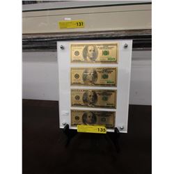 4 Gold foil US $100 novelty bills