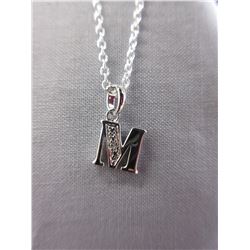 New - Sterling Silver Initial 'M' Necklace & Chain