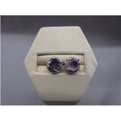 New - 1 Carat Diamond & Amethyst Stud Earrings