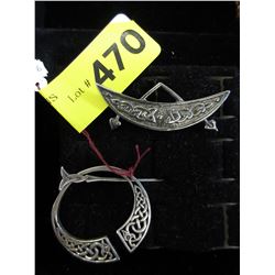 2 Vintage/Antique Celtic Sterling Silver Brooches