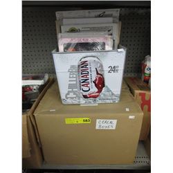 Box of sports memorabilia, cereal boxes & more