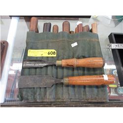 Set of vintage carpenters or wood carvers chisels