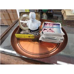 Vintage photographs, brass box & Napoleon bust