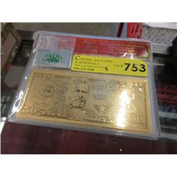 4 Gold foil novelty banknotes & "Chronic" art bar