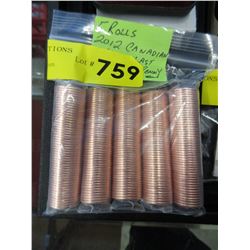 5 Rolls of 2012 Canadian pennies